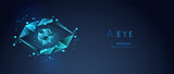 AI Digital blue technology low poly concept. Artificial intelligence vector. Glowing futuristic banner. Spying or searching internet network background.