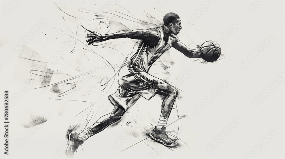 Jogador de basquetebol - Ilustração esboço no fundo branco