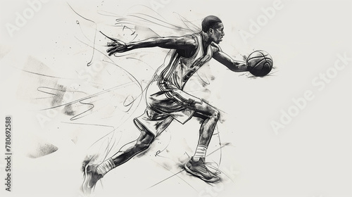 Jogador de basquetebol - Ilustração esboço no fundo branco photo