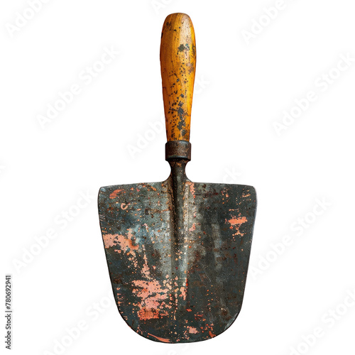 Wooden handle shovel on transparent background, still life photography