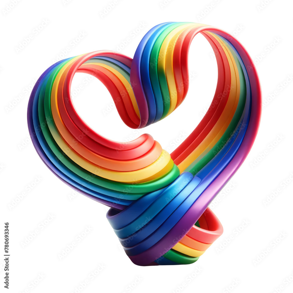 Rainbow ribbon is twisted into a heart shape Pride Day and Month, Rainbow ,3d render isolated transparent. Rainbow ribbon is twisted into a heart shape Pride Day and Month, Rainbow ,3d render isolated transparent.