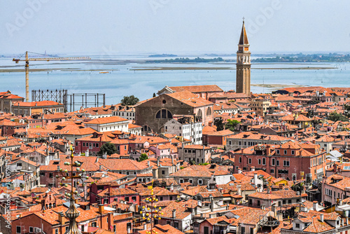 Aerial view of Venice city with Campanile tower in the background