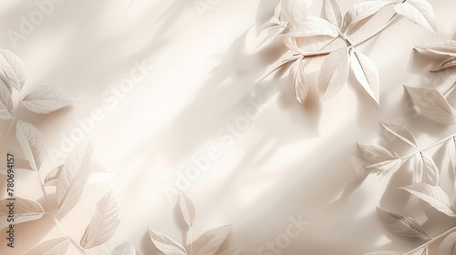 Delicate beige background, texture with leaves. Delikatne beżowe tło, tekstura z liścmi.