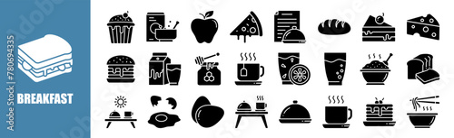 Breakfast icon set for design elements,food, meal, morning, healthy, eating	