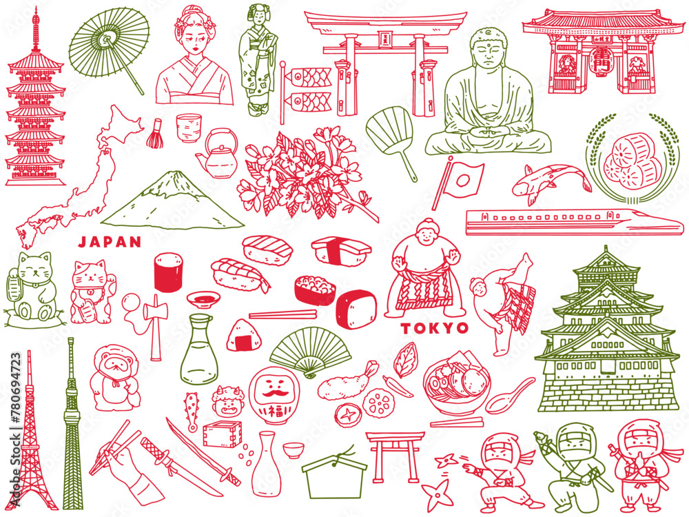 日本の手書きイラスト(東アジア、旅行、文化、観光) 日本の手書きイラスト(東アジア、旅行、文化、観光)
