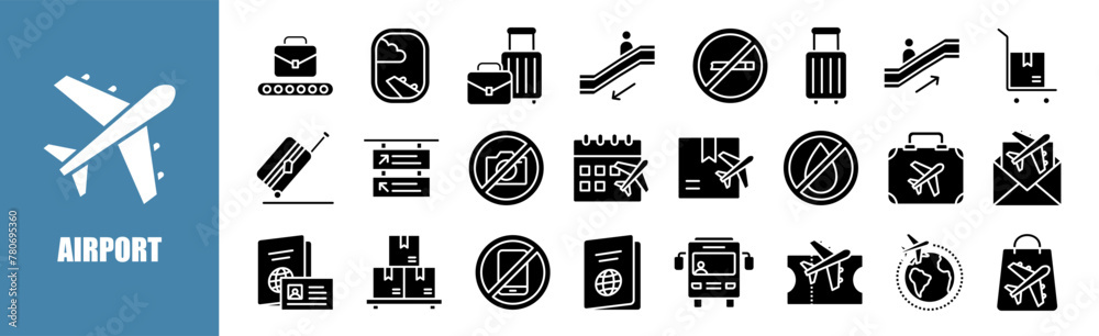 Airport icon set for design elements	