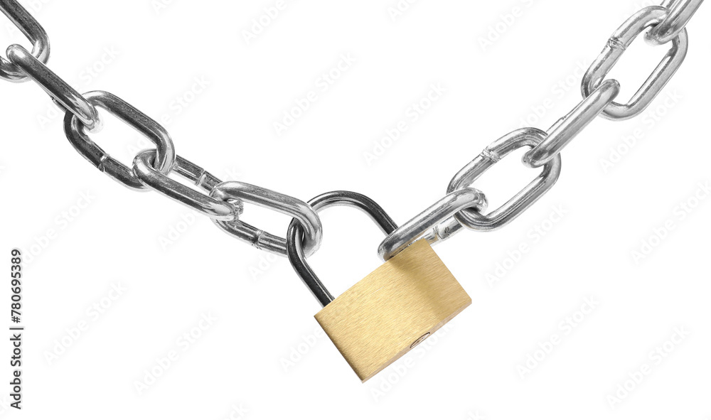 Steel padlock and chain isolated on white Steel padlock and chain isolated on white