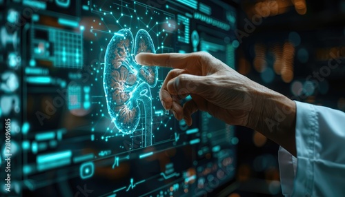 A woman is holding a computer screen that shows a human lung by AI generated image