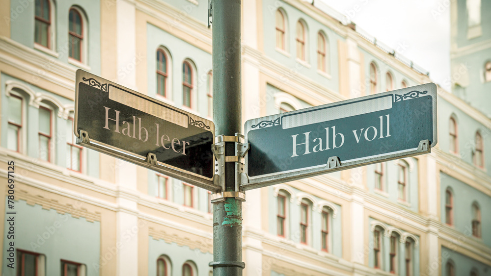 Obraz premium Signposts the direct way to half full versus half empty