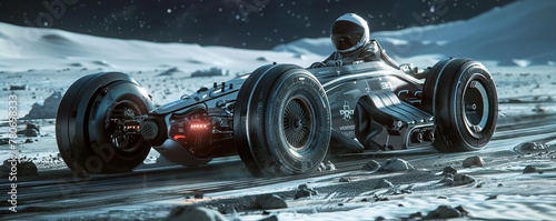 Sci-fi motorcycle racing on a lunar track photo