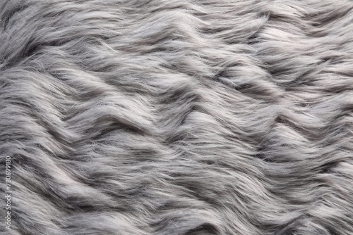 Texture of grey faux fur as background  closeup