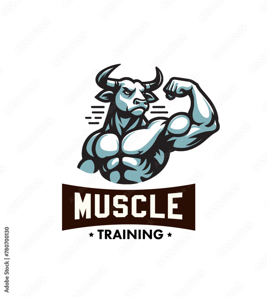 Fototapeta premium Shredded bull bodybuilder flexing muscles sports logo mascot