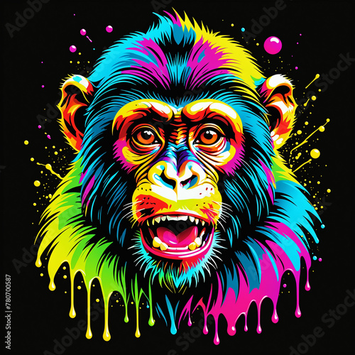 Vibrant Neon Colored Monkey Artwork. AI-generated