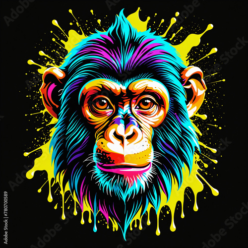 Vibrant Neon Colored Monkey Artwork. AI-generated
