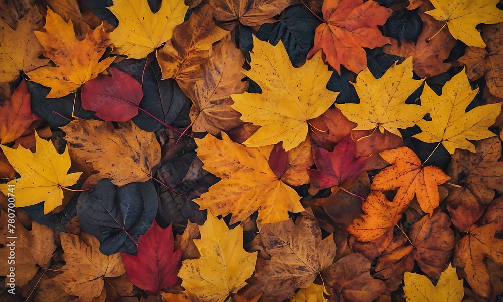 Autumn leaves, pile of leaves, top view, background wallpaper
