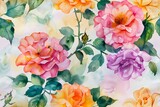 Watercolors of rose flowers, seamless pattern tile.