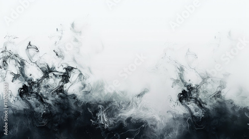 A black and white swirling smoke pattern on a plain white background, creating a striking contrast and abstract visual effect