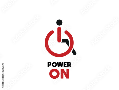 Disabled person on wheel chair icon with Motivation"Power On" Design