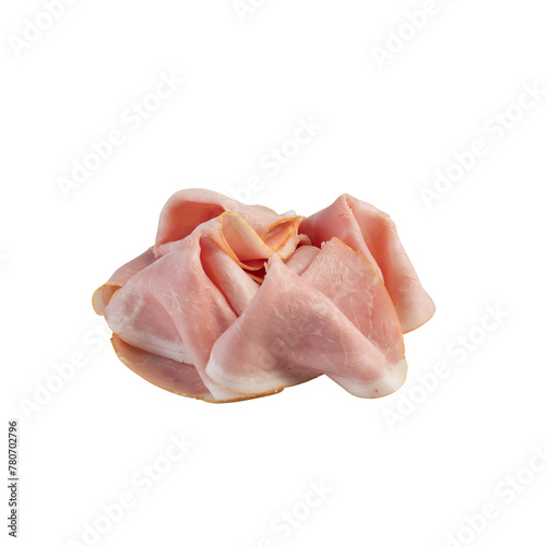 Fresh ham slices cut out isolated transparent background