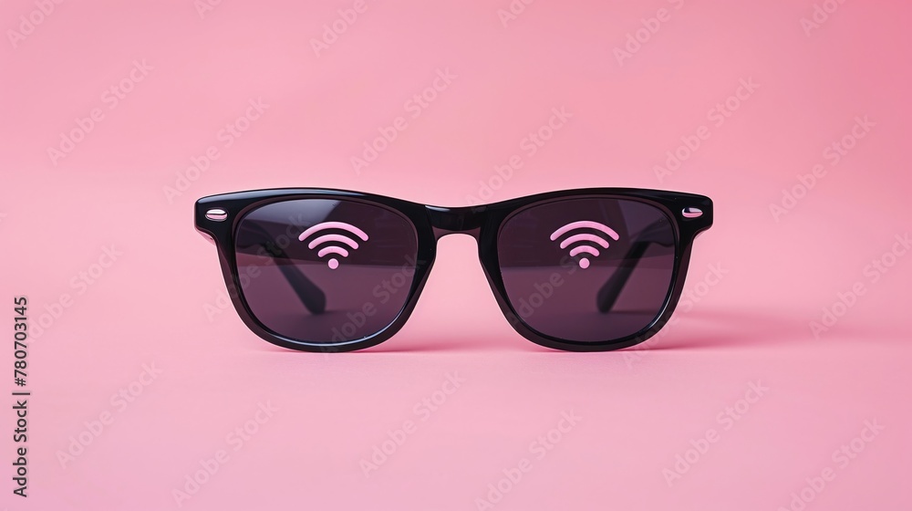 WiFi signal emitting from stylish sunglasses, urban explorer theme isolate on soft color background