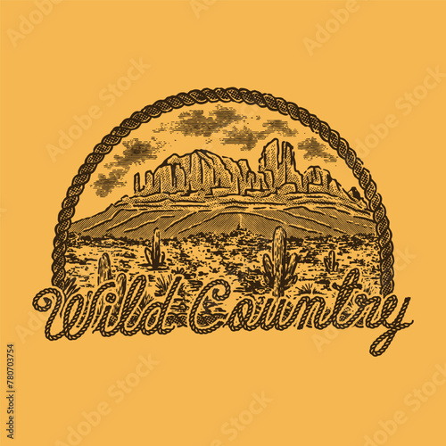 desert illustration landscape graphic monument design cactus vintage valley outdoor western wild nature