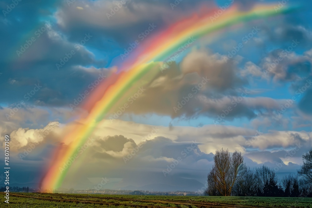 Rainbow After Storm A vibrant rainbow arches across the sky after a dark storm