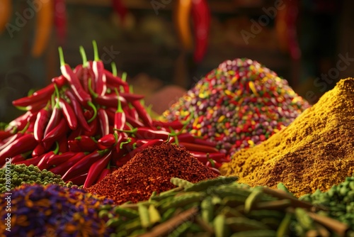 Spice Bazaar Burst Picture a market overflowing with exotic spices