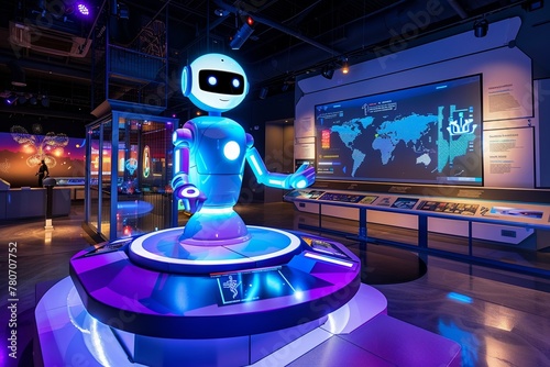 Charming 3D robot as a tour guide, narrating historical facts with animated gestures and a captivating digital display © Shutter2U