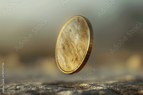Coin Toss Destiny A golden coin flips through the air, heads or tails revealing what's to come photo