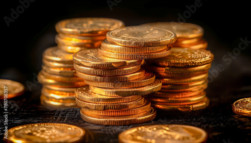 Gold coins on black background,realistic photography
