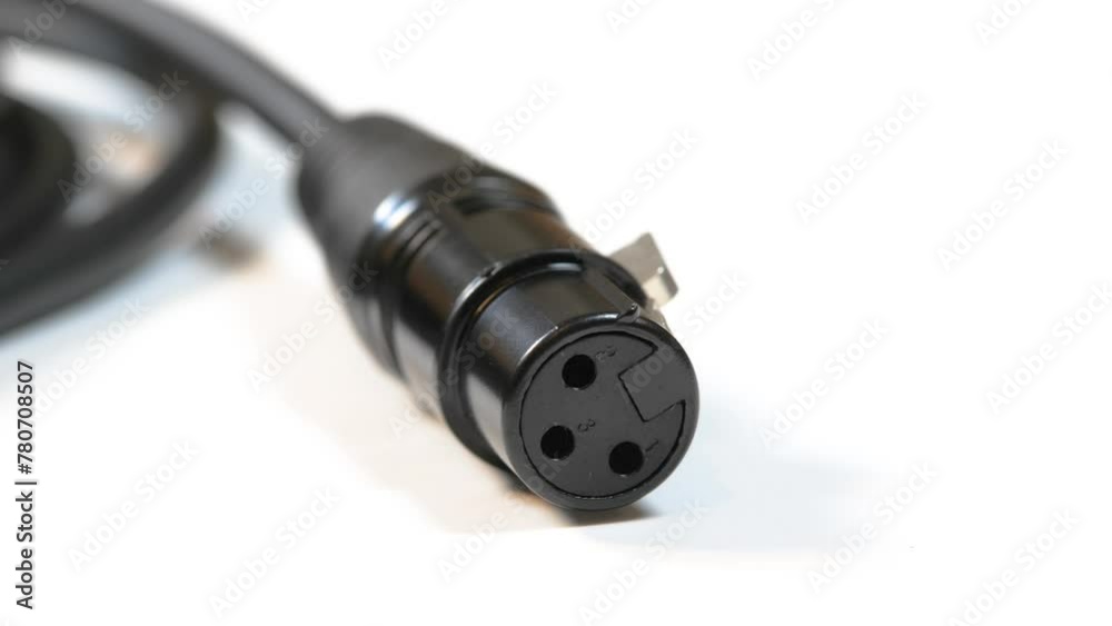 3 pin connection XLR audio cable plug end macro detail, extreme closeup. Professional audio cables and connectors simple concept, nobody, no people. Music production recording studio equipment 3 pin connection XLR audio cable plug end macro detail, extreme closeup. Professional audio cables and connectors simple concept, nobody, no people. Music production recording studio equipment