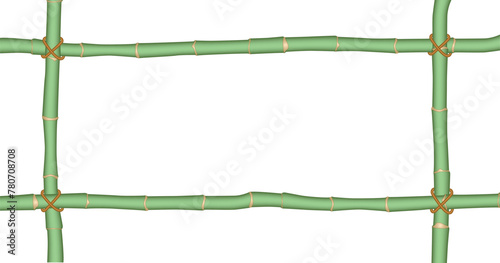 A painted bamboo frame on a white background. The work is done in cartoon style. Green bamboo. Can be used as a frame for placing your content.