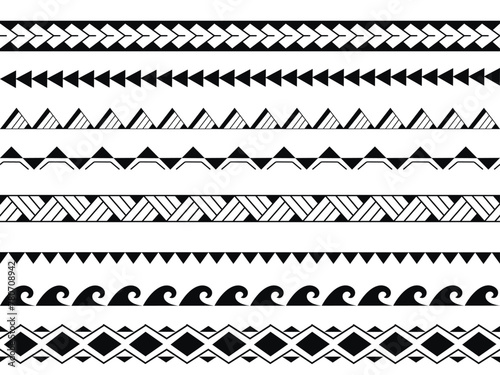 Set of vector ethnic seamless pattern. Ornament bracelet Maori tattoo style. Horizontal pattern. Design for home decor, wrapping paper, fabric, carpet, textile, cover photo