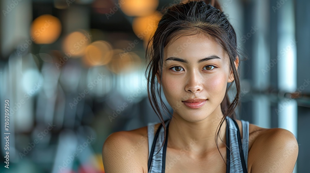 It is already painful to exercise for women. Asian female has pain in her arm while exercising at the gym. Female feels strong pain in the muscles after using the gym's training equipment.