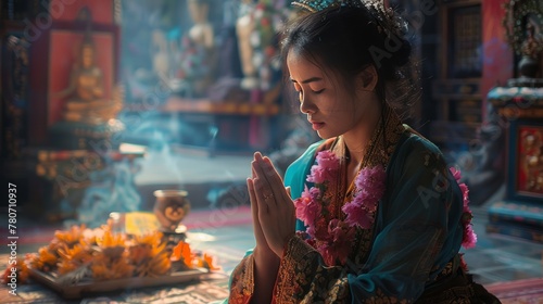 Ana prays in the temple photo