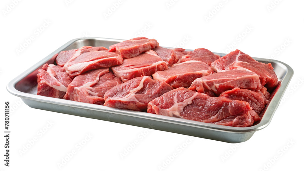 Meat pieces on tray isolated on transparent background Meat pieces on tray isolated on transparent background