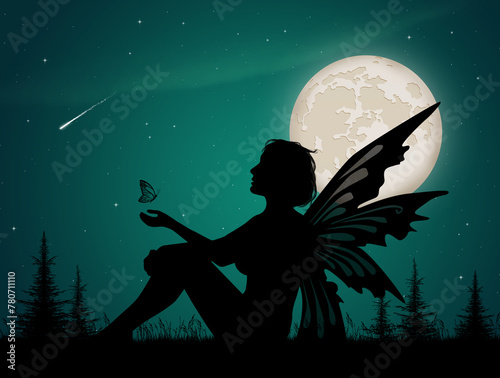 Photos illustration of fairy in the moonlight