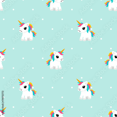  Seamless pattern with little unicorn for Baby Shower