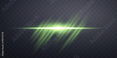 Green lens flare. Isolated on transparent background. Sun flash with rays or spotlight. Green glow flare light effect. Vector illustration