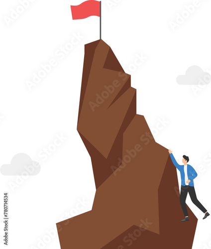 Business competition concept - Businessman climbing up the mountain to achieve success

