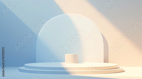 Blank minimal summer light blue product display podium isolated on geometry shape minimal 3d background, mock up, copy space.