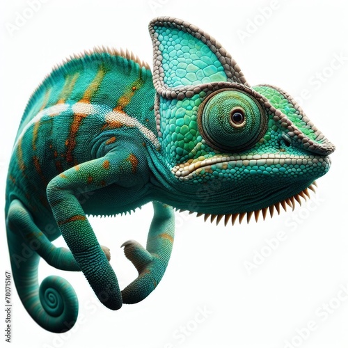Image of isolated chameleon against pure white background, ideal for presentations 