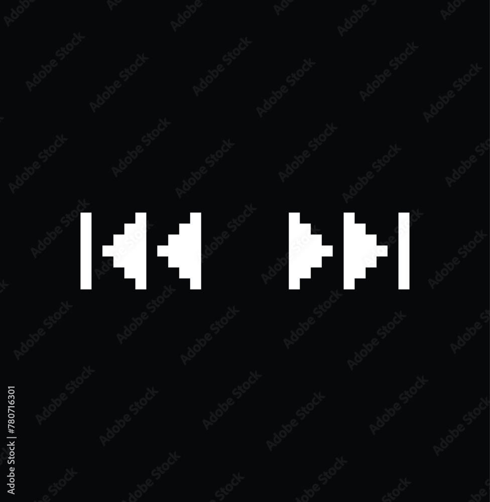 pixel Rewind Forward icon. Vector pixel art 8 bit logo for game
