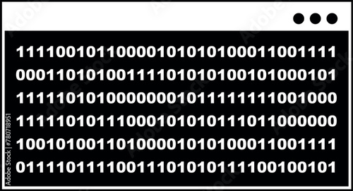 vector illustration computer cmd terminal black and white icon binary code, in concept of matrix, computer virus or hacker