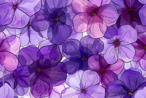 Floral background of transparent violet flowers in lilac and pink colors