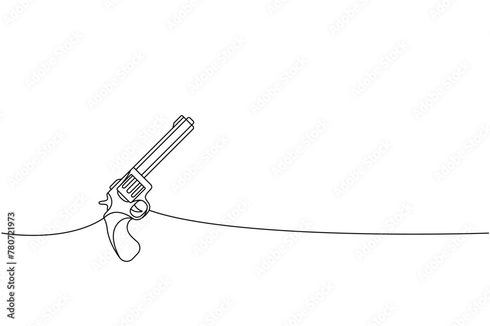 Revolver one line continuous drawing. Various modern weapons continuous one line illustration. Vector linear illustration