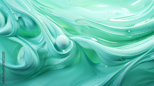 Bright abstract background. Flow of mint color paint with bubbles and lumps. Mint colored liquid. AI generative