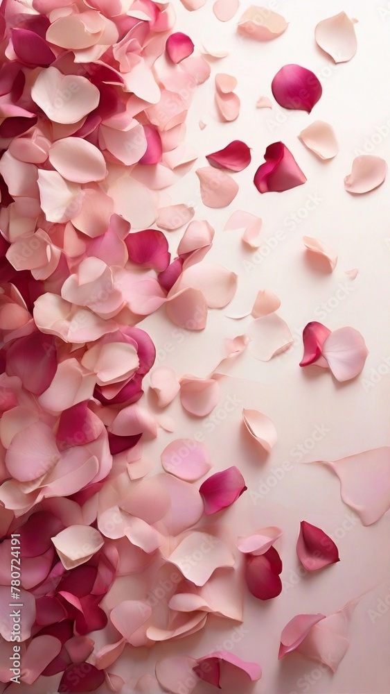 Rose Petal Cascade, graceful movement of falling rose petals in shades of pink against a soft background