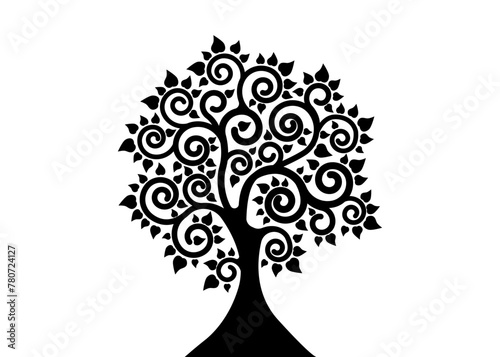 The Bodhi tree logo template, Tree of life concept, Sacred Vesak day silhouette icon vector isolated on white background