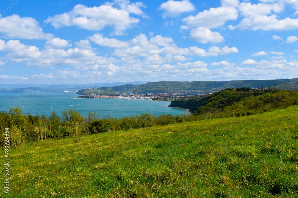 View of the town of Izola from Strunjan nature reserve at the coast of the Adriatic sea in Littoral, Slovenia View of the town of Izola from Strunjan nature reserve at the coast of the Adriatic sea in Littoral, Slovenia